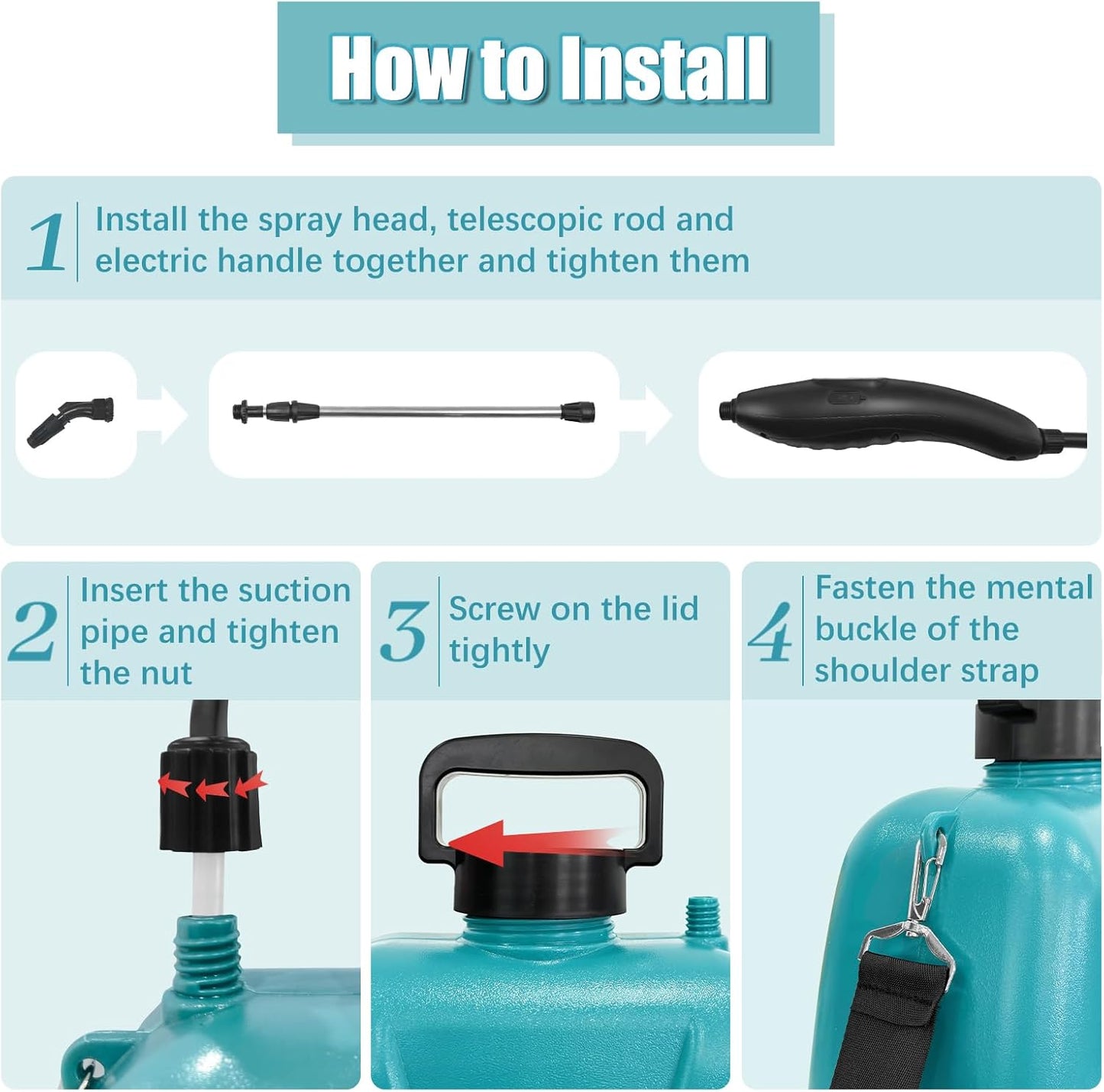 2 Gallon Battery Powered Garden Sprayer, Electric Sprayer with USB Rechargeable Handle, 3 Mist Nozzles, Retractable Wand, Water Pump Sprayers with Adjustable Shoulder Strap for Yard, Lawn and Garden