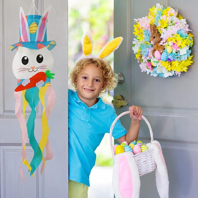 44 Inch Easter Windsock Bunny Wind Socks Outdoor Clearance Spring Windsocks for Yard and Garden Easter Decorations Outdoor