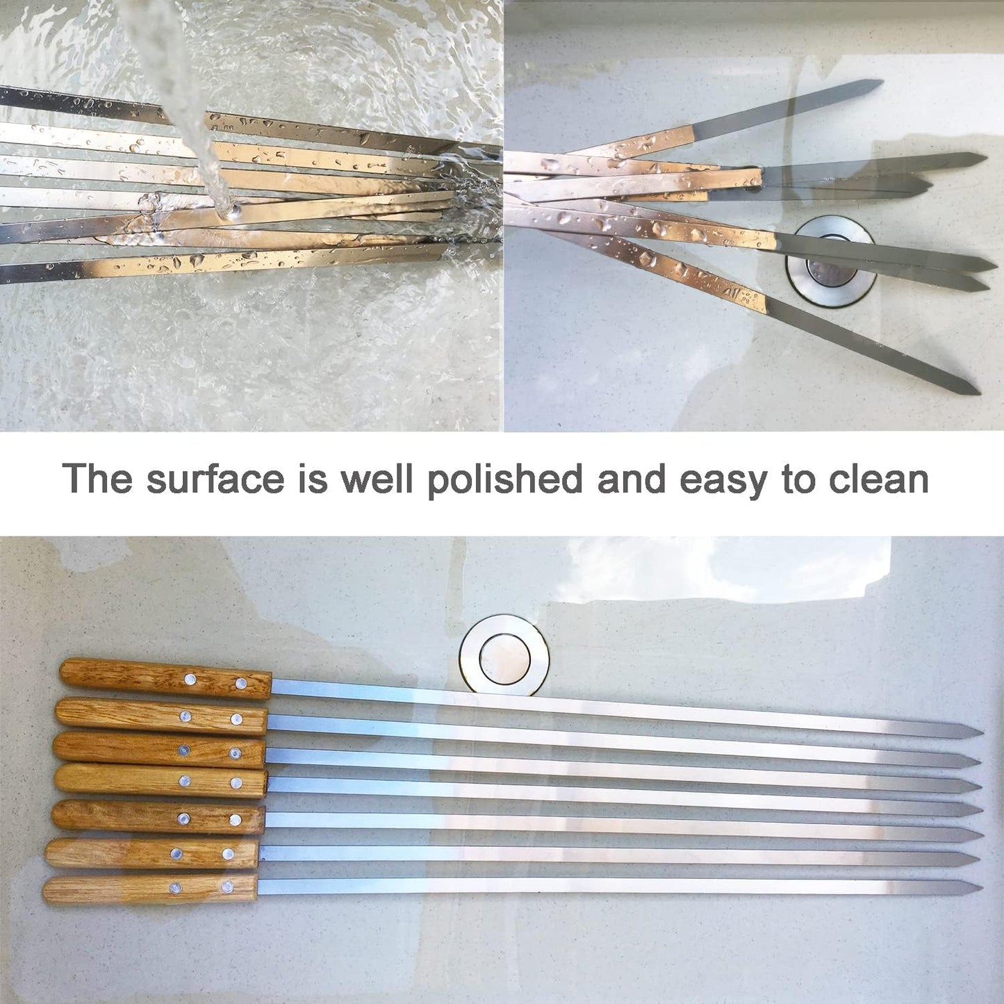 23.5 Inch Extra Long Large Kabob Skewers,12pcs Flat Wide Stainless Steel BBQ Skewer,Reusable Barbecue Stick for Grilling,Metal Heavy Duty Thick Kebab with Wooden Handle with Bag.