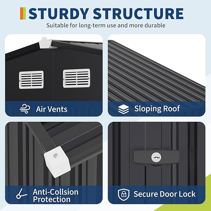 8x10 FT Metal Storage Sheds Outdoor, Metal Yard Sheds MetalGarden Shed Kit, MetalTool Shed with Lockable Door, Utility Buildings with Air Vent for Backyard Garden Patio Lawn