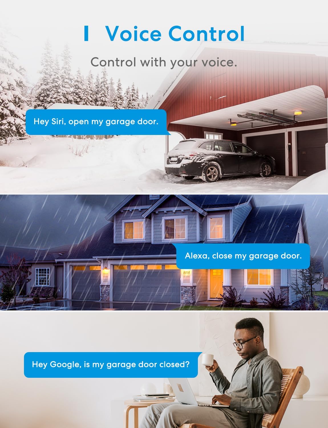 meross Smart Garage Door Opener Remote, Compatible with Apple HomeKit, Amazon Alexa, Google Assistant, CarPlay and SmartThings, No Hub Required