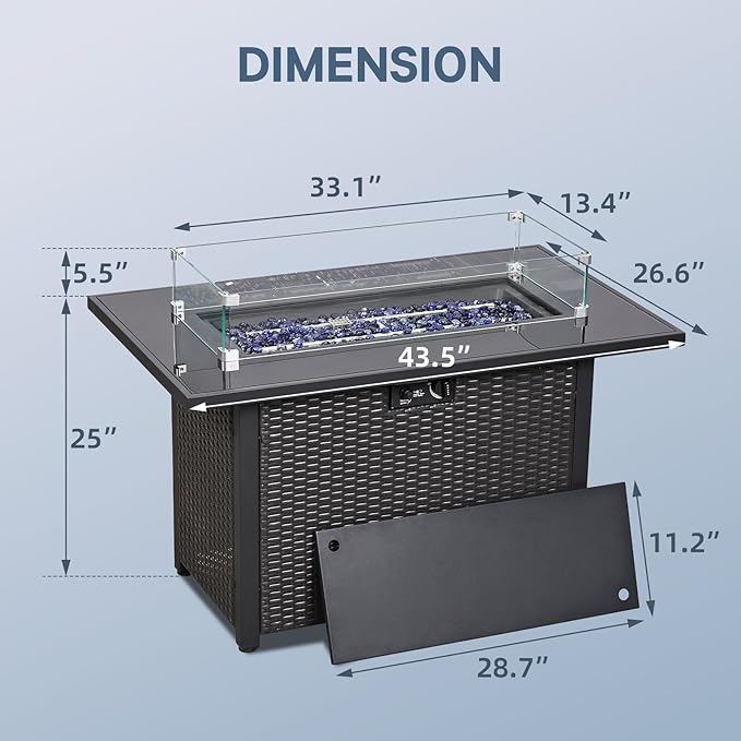 5 Piece Patio Furniture Set with 43" Propane Fire Pit Table, Outdoor Wicker Conversation Set, Rattan Modern Sectional Sofa Couch with Coffee Table for Backyard Porch Garden Poolside, Black-Beige