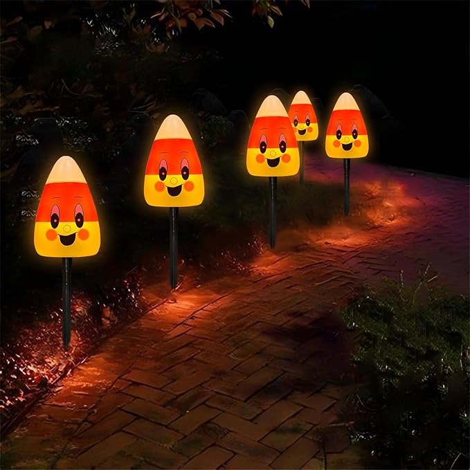 Halloween Pathway Lights Outdoor, 7Ft C7 LED Decorations String Lights With 4 Corncob Pathway Markers Stakes, UL Listed for Lawn, Garden, Yard, Walkway, Party Decor