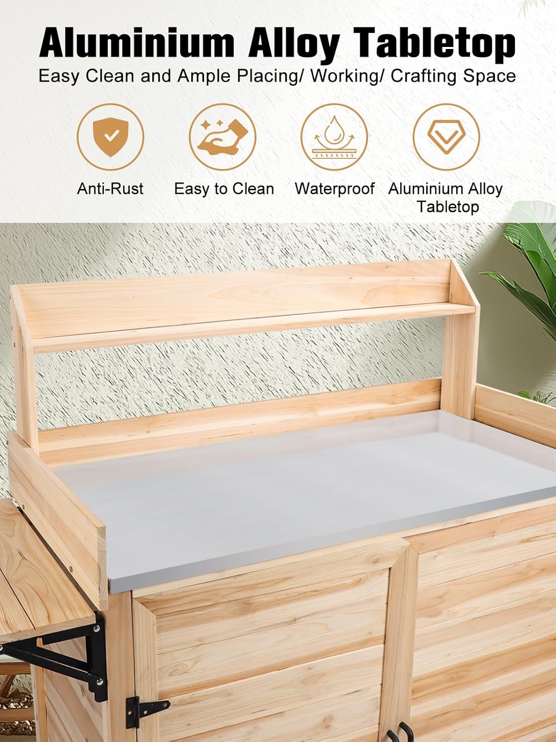 Kalolary Potting Bench for Outside Garden Potting Table with Storage Cabinet Foldable Shelf Multipurpose Garden Workstation Wooden Outdoor Potting Bench for Patio Garden Horticulture