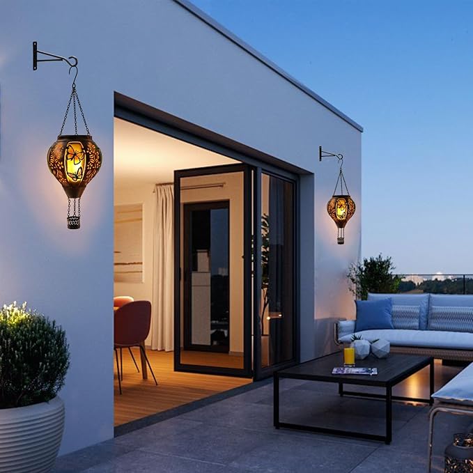 Hot Air Balloon Solar Lantern Outdoor - Flame Hanging Solar Light Waterproof Lanterns for Patio Garden Yard Farmhouse Decor, Great Gift(Butterfly)