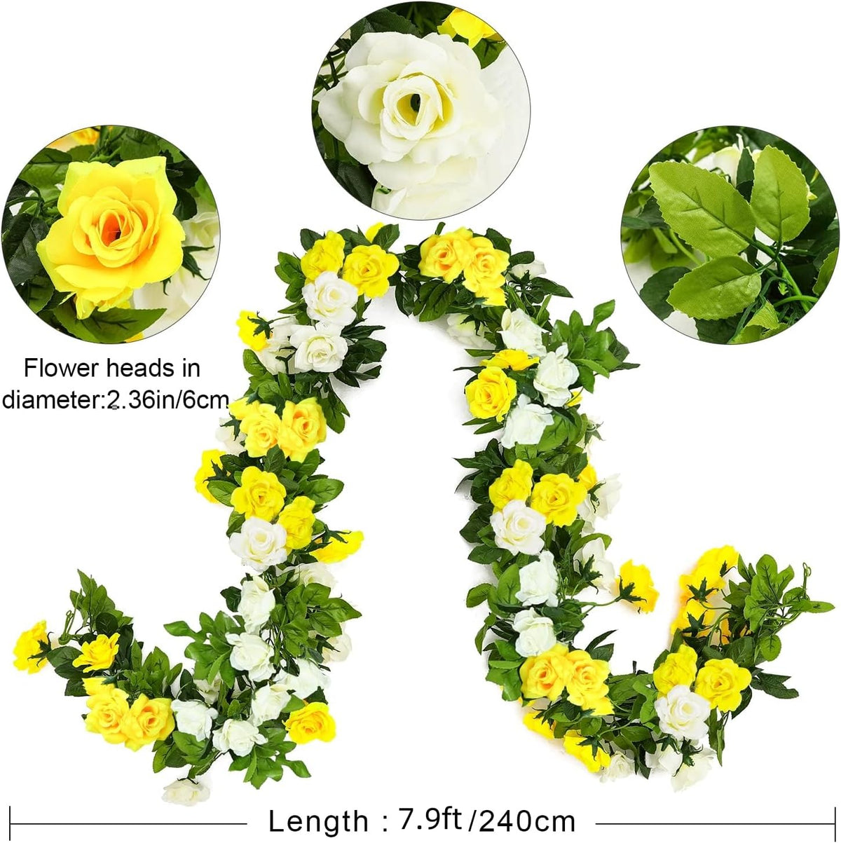 JUSTOYOU 2 Pack (15.8FT) Fake Rose Garland, Artificial Rose Vines Flowers Hanging Silk Rose Vine Wedding Home Backdrop Party Arch Arrangement Decoration