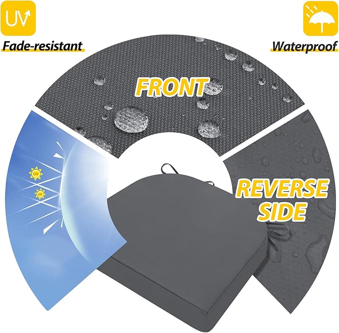 AAAAAcessories Outdoor Seat Cushions for Chairs, Waterproof, Fade-Resistant Patio Furniture Replacement Cushions, 17" x 16" x 2", Set of 4, Dark Gray
