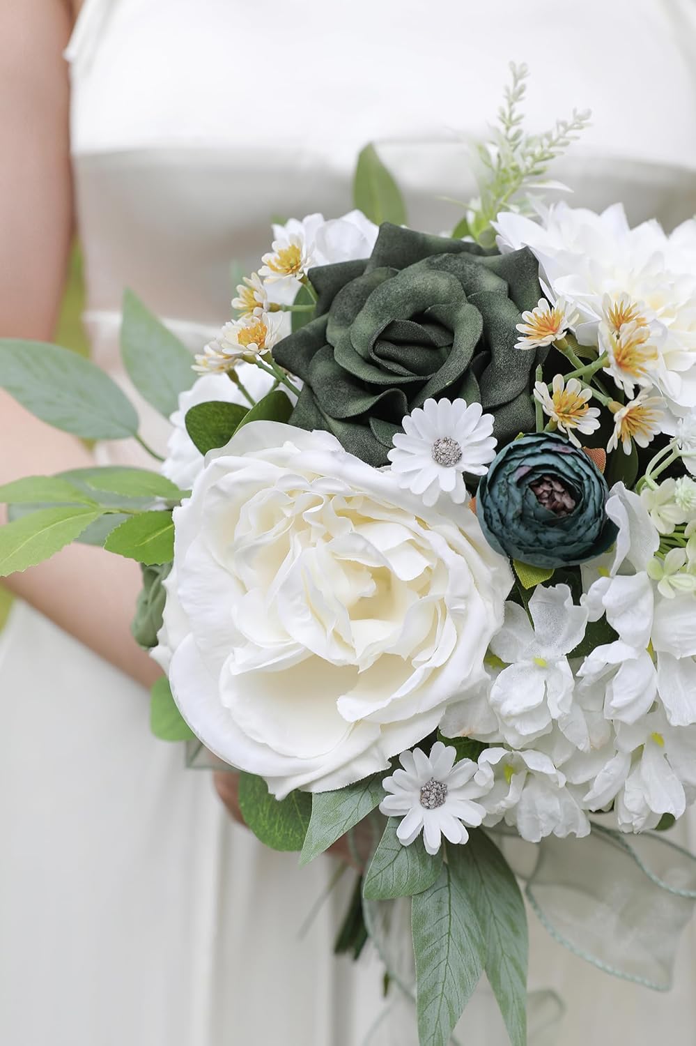 Forest Green Artificial Flowers Silk Fake Roses Peonies Greenery Combo Box Set for DIY Wedding Bouquets Bridal Shower Centerpieces Floral Arrangements Party Tables Home Decoration