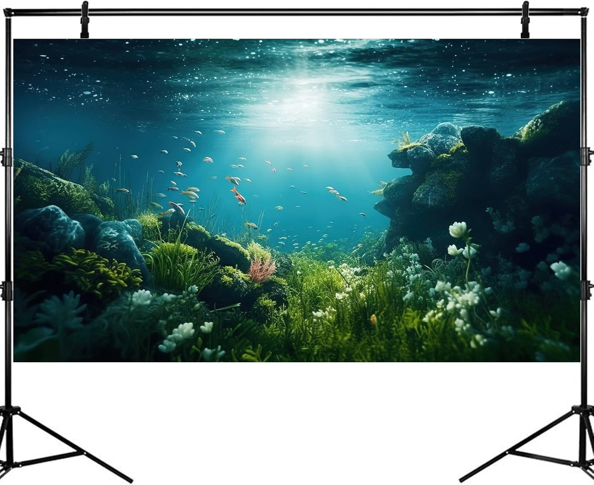 Underwater Aquarium Background Under The Sea Fish Tank Background Ocean Floor Green Aquatic Plants Aquarium Backgrounds Deep Sea Sunray Tropical Fish Aquarium Tank Backgrounds 48x20in