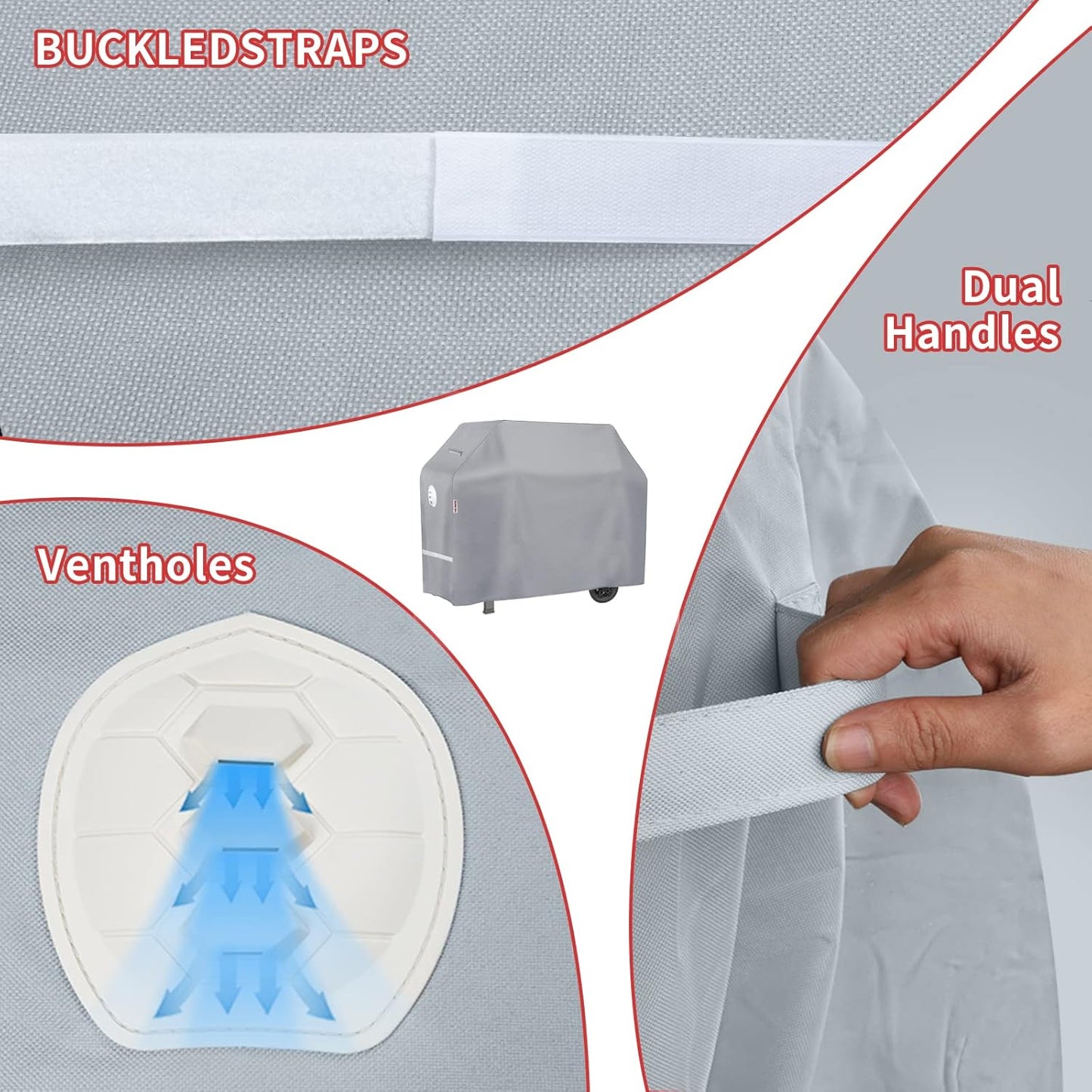 BBQ Grill Cover, 70 Inch Heavy Duty Waterproof 5-6 Burner Barbecue Gas Grill Covers for Weber Genesis Summit Char-Broil Deluxe, Gray