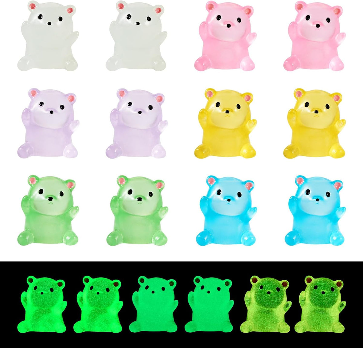 Pandahall 24Pcs Luminous Mini Bear Decoration Glow in The Dark Mini Resin Animals 6 Colors Tiny Bear Figurines Landscape Decoration for Fairy Garden DIY Party Ornament Accessories