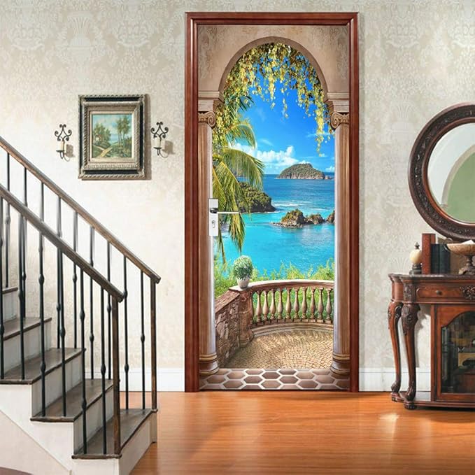 3D Door Stickers Murals - Peel & Stick Landscape - Wallpaper Decals - Removable PVC Waterproof Door Poster - Bedroom & Living Room Decoration - 37.4" x 78.7"