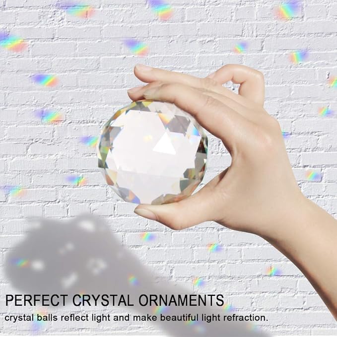 Clear Crystal Suncatcher Ball Prism Glass Sphere Faceted Gazing Ball Rainbow Maker Window Prisms Suncatcher for Window, Sun Catcher(80mm/3.15inch)