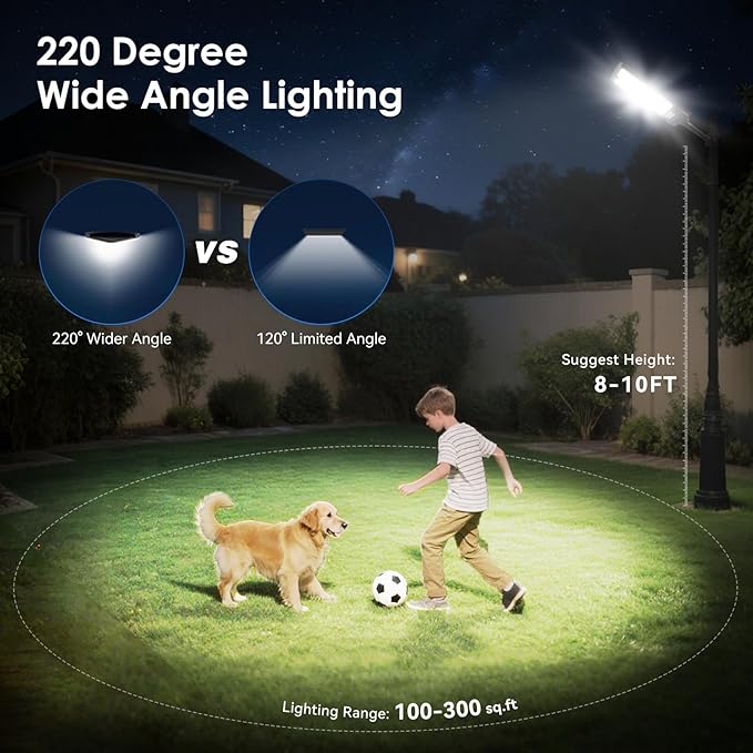 4-Pack Solar Street Lights Outdoor, 13000LM 6500K Waterproof LED Solar Flood Lights with Motion Sensor, Dusk to Dawn Solar-Powered Light for Outside, Security Lights for Parking Lot Yard Driveway