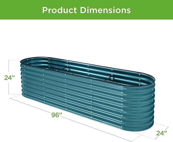 Best Choice Products 8x2x2ft Metal Raised Garden Bed, Oval Outdoor Deep Root Planter Box for Vegetables, Herbs w/ 4 Support Bars, 215 Gal Capacity - Peacock Blue