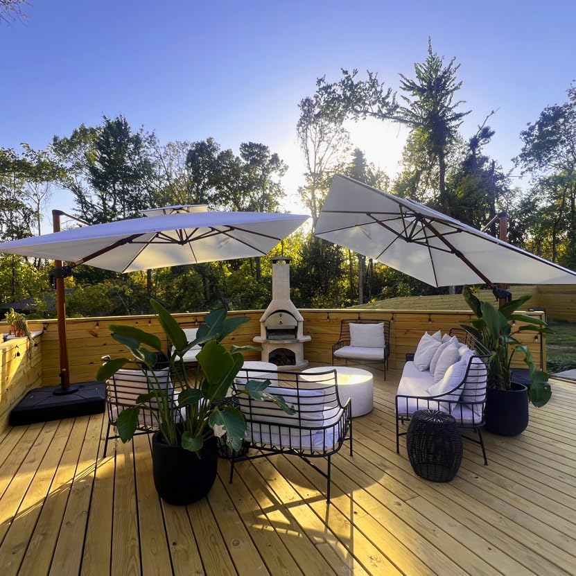 PURPLE LEAF 11ft Patio Umbrella Outdoor Square Umbrella Large Cantilever Umbrellas Windproof Offset Umbrellas Heavy Duty Sun Umbrella for Garden Deck Pool Patio, Cream