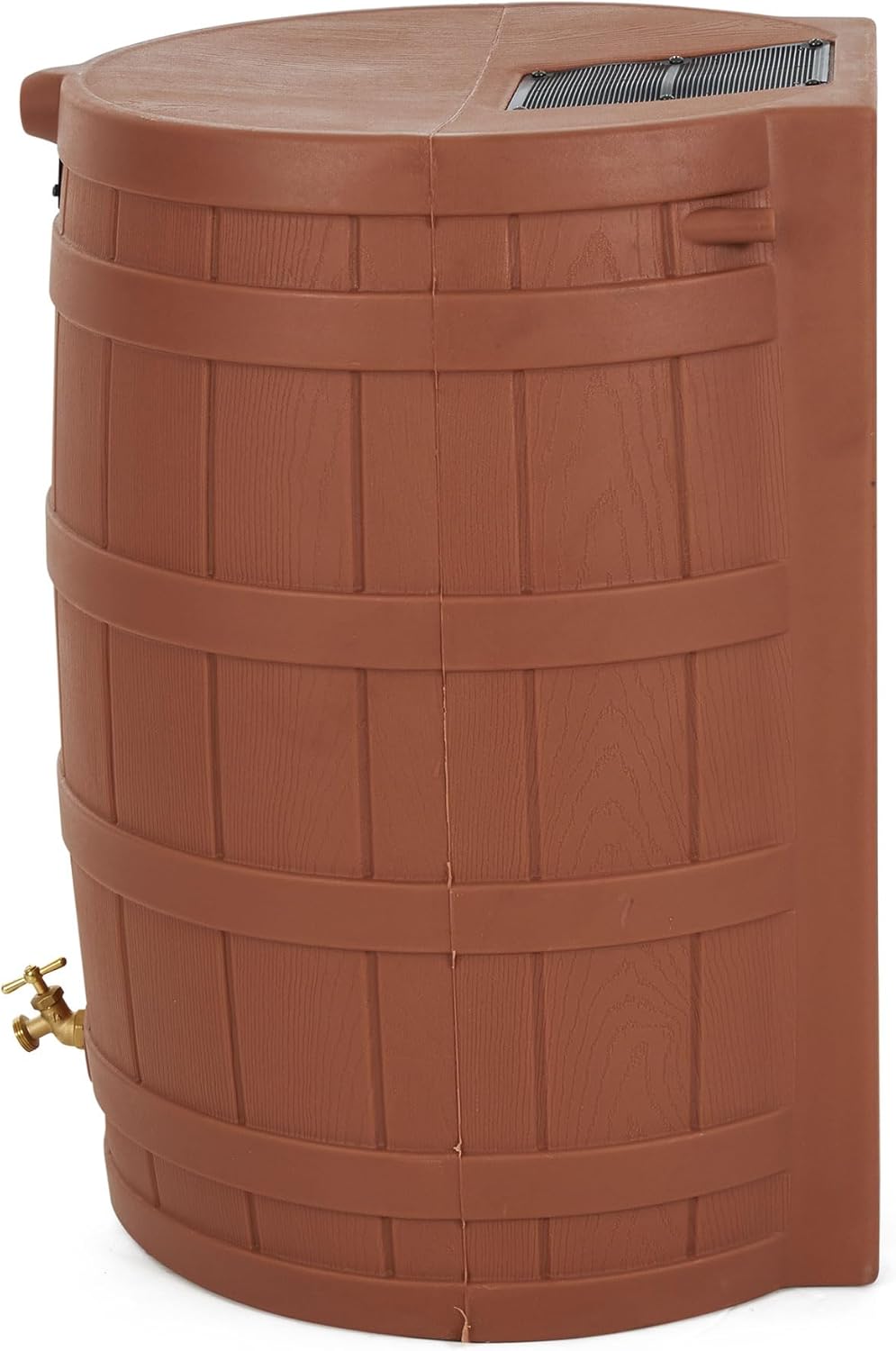 Good Ideas Rain Wizard 50 Gallon Plastic Outdoor Home Rain Barrel Water Storage Collector with Brass Spigot and Flat Back Design, Terra Cotta (3 Pack)