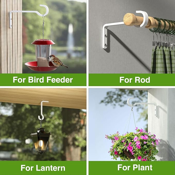 6 Inch 2 Pack Heavy Duty Outdoor Plant Hangers for Hanging Baskets, Iron Hanging Plant Brackets, Metal Plant Wall Hooks for Lantern, Bird Feeder, Windchime, White