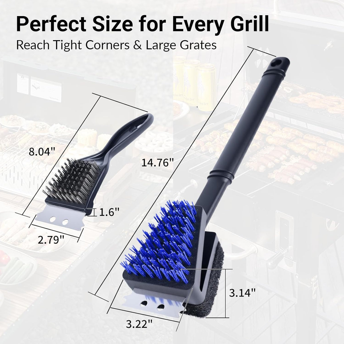 Nylon Bristle Grill Brush for BBQ - Heavy Duty Grill Cleaning Kit with Scraper, Safe for All Grill Types - Non-Scratch Bristles & Long Plastic Handle - Outdoor Barbecue Brush and Accessories