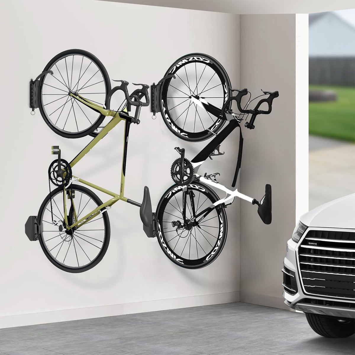QAQ Swivel Bike Wall Mount, Vertical Bike Rack Garage Holds Up to 66lbs, Bike Hooks for Garage Space-Saving, Easy to Install - 2 Pack