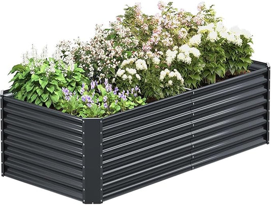 8x4x2ft Galvanized Raised Garden Bed Outdoor, Metal Garden Bed for Vegetables, Above Ground Garden Box for Flower, Steel Raised Beds for Gardening - Dark Gray
