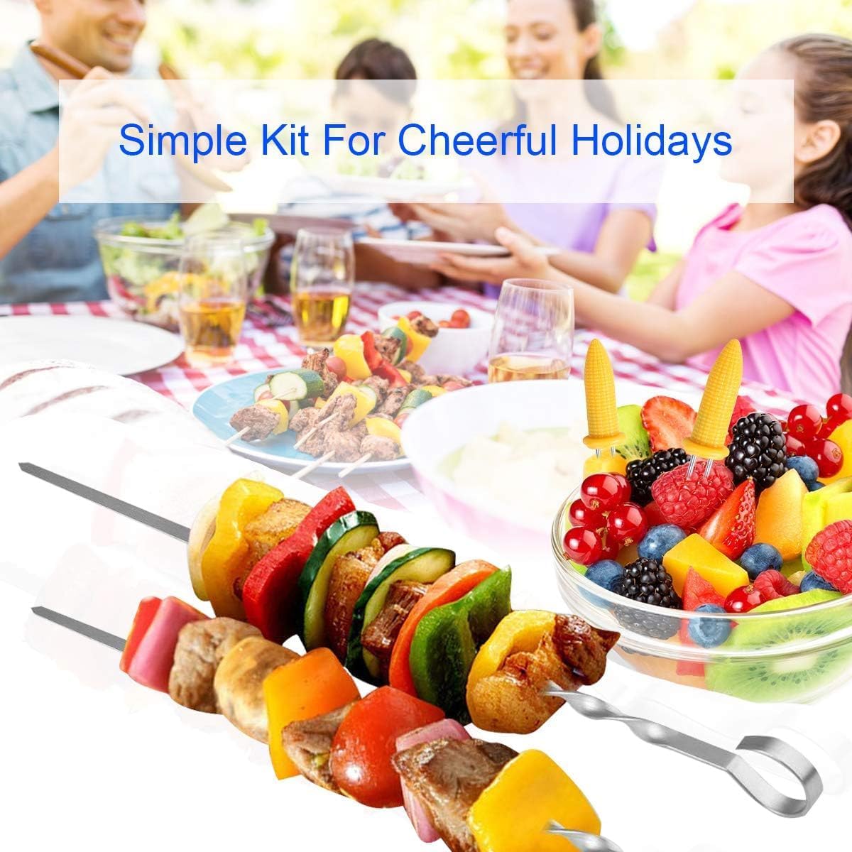 BBQ Shish Kabob Skewers, Kebab Skewers 17.7" Stainless Steel Reusable Flat BBQ Sticks for Meat Chicken Shrimp and Vegetable(8-Pack)