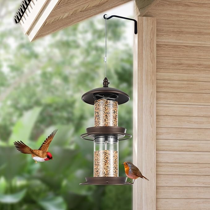 Backyard Expressions 2-Tier Bird Feeder with Sure-Lock Cap and Hanging Hook, Wild Bird Feeders - 4.5 lb Seed Capacity