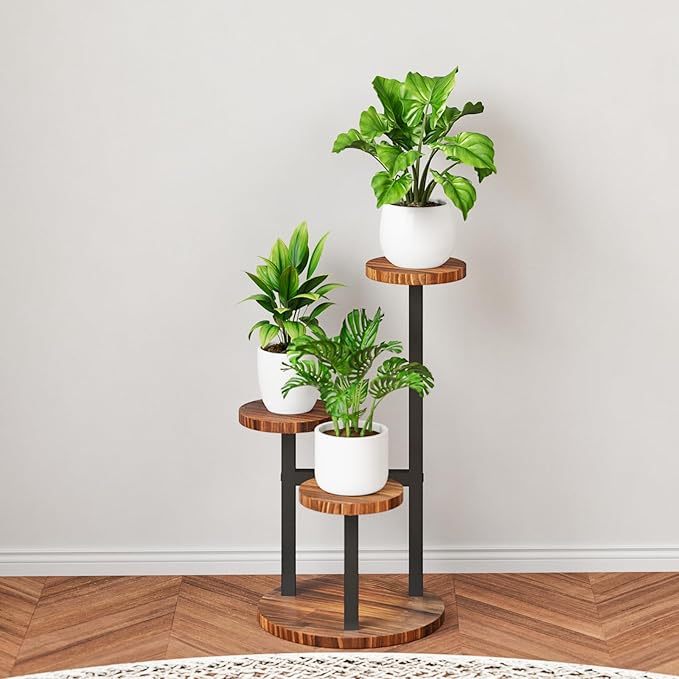 Bamworld 3 Tier Plant Stand Indoor Small Plant Shelf Outdoor Metal Tall Flower Holder Table Support Rack Garden Accessories for Plant Lovers(Brown)