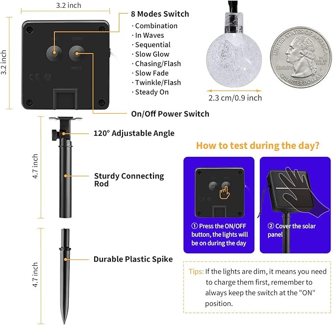 Brightown Solar String Lights - 60 Led, 35.6 Feet Crystal Globe Lights with 8 Modes, Waterproof, Solar Powered for Outdoor Garden Yard Porch Wedding Party Decor Halloween (Blue)