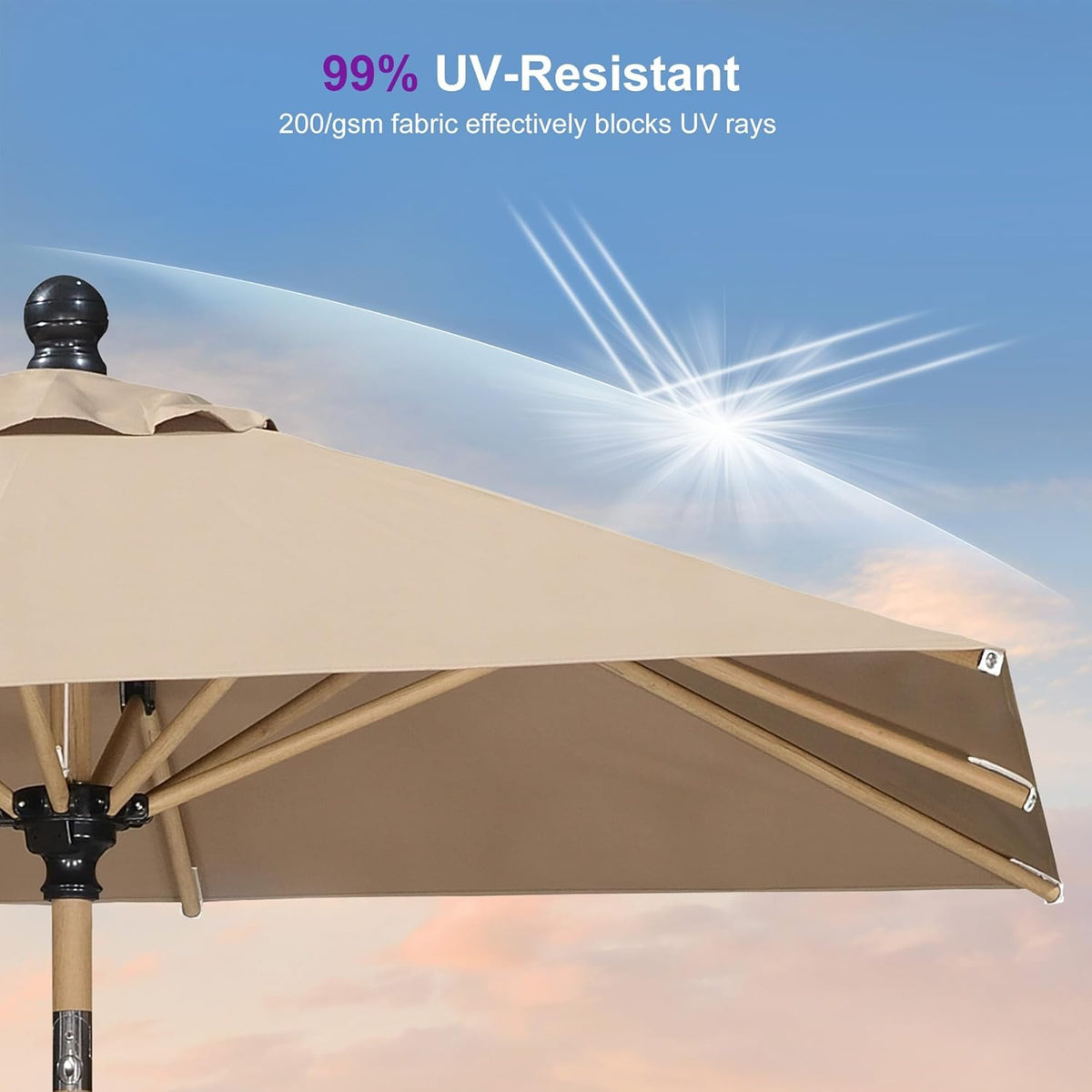 PURPLE LEAF 6' x 6' Square Outdoor Umbrella with Base Outdoor Table Umbrella Aluminum Patio Umbrella with Push Button Tilt & Crank and 8 Ribs Market Umbrella for Pool Backyard Beach, Taupe