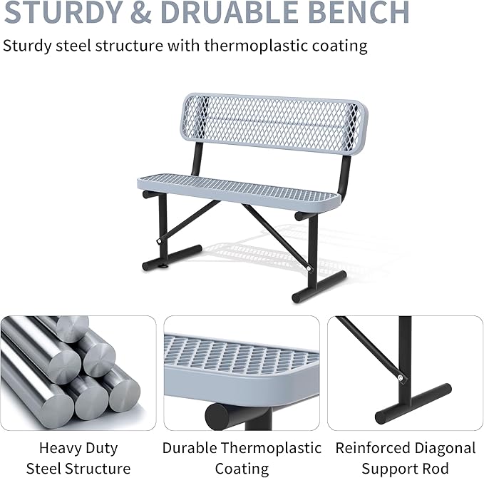 4/6/8 Feet Park Bench for Outside Heavy Duty Metal, Garden Benches Outdoor Bench with Backrest & Portable Frame, for Shopping Malls Stores Parks Patios Decks, Grey