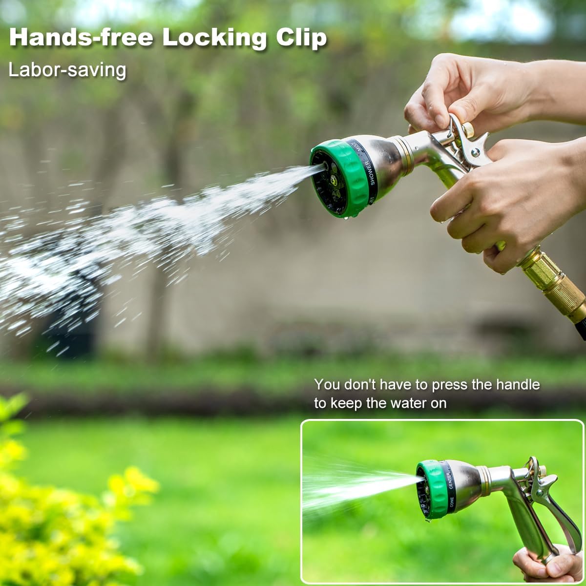 FANHAO Heavy Duty Garden Hose Nozzle, 100% Metal Water Hose Sprayer with 7 Spray Patterns, Ergonomic Rear Trigger, High Pressure Water Nozzle Sprayer for Watering Plants, Washing Car and Pet
