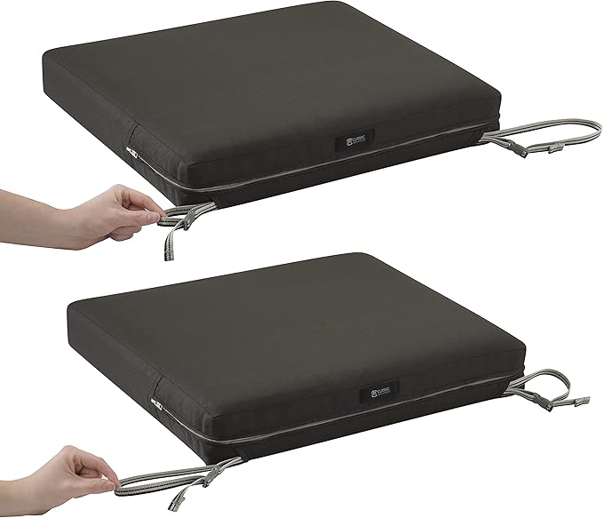 Classic Accessories Ravenna Water-Resistant 19 x 19 x 3 Inch Patio Seat Cushion, Espresso, Chair Seat Cushion