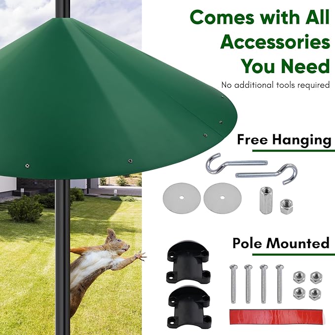 24-inch Large Outdoor Squirrel Baffles for Bird Feeders Pole, Squirrel Baffle with Metal Frame, Squirrel Guard for Bird Houses, Two Way Use, Green Color