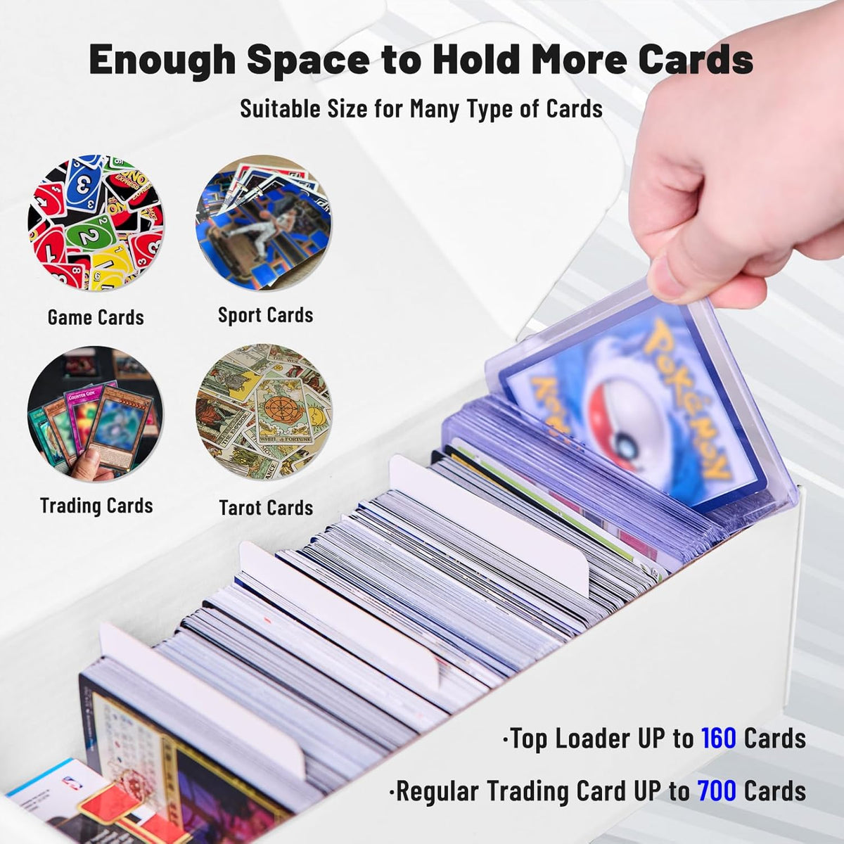NUMINA 7 Pack 600 Card Storage Box Organizer for Trading Card Collection, Heavy Duty Sports Cardboard Box, Trading Gaming Cards Storage Box with Adjustable Dividers