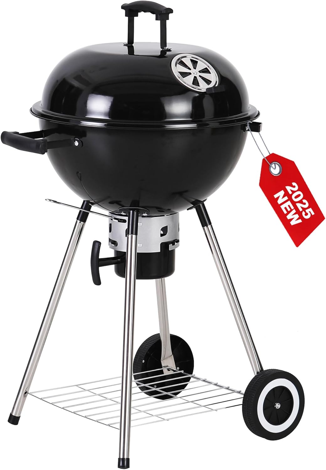 GREEN PARTY 18 inch Kettle Charcoal BBQ Grill with Wheels, Portable Charcoal Grill with Porcelain-Enameled Lid & Ash Catcher for Outdoor Cooking Barbecue Camping Picnics Tailgating