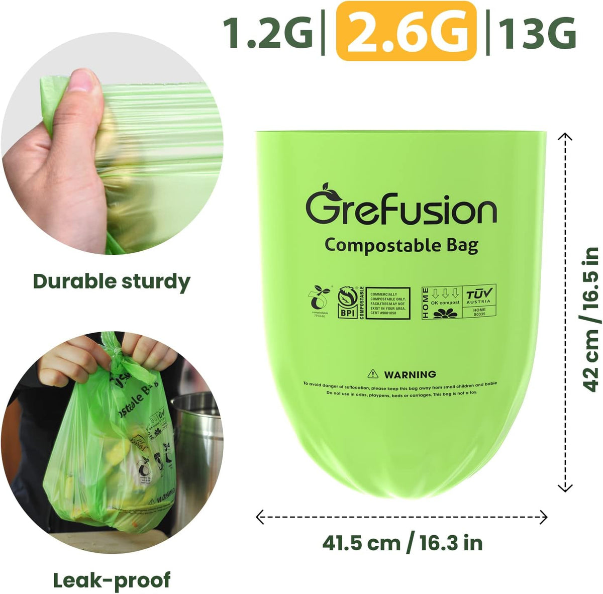 Compostable Trash Bags, Small 2.6 Gallon, 270 Count, 0.72 Mils Thick, Eco Friendly, ASTM D6400 & BPI Certified, Composts Food Scraps, No Leaks
