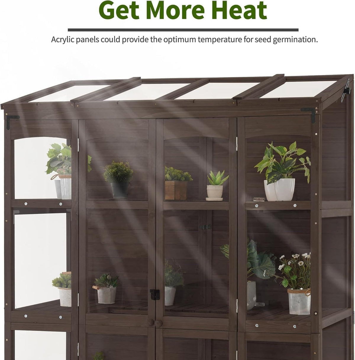 MCombo Wooden Greenhouse, Walk-in Outdoor Greenhouse with Openable Roof and Lockable Door, 0899 (Brown)