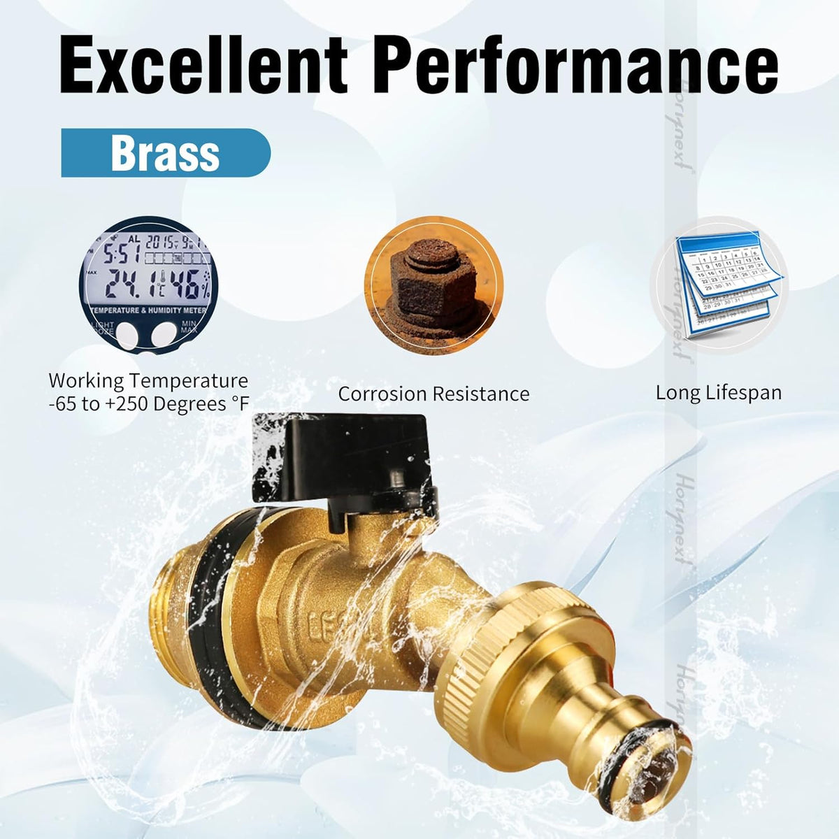 spigot for rain barrel parts kit, brass water barrel spigots accessories for 55 gallon bucket, garden hose connector adapter bulkhead fitting, 1-1/4 inch O.D. thread 5/8 inch barb O.D.