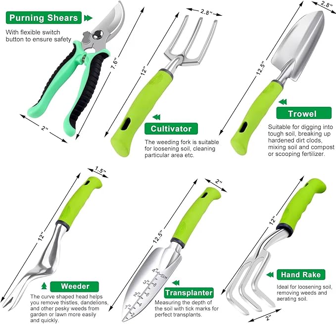 84 PCS Garden Tools Set,10pcs Succulent Tools Set Included 6pcs Large Heavy Duty Aluminum Gardening Hand Tools 12.5IN with Garden Tool Bag,Gloves Sprayer etc.Gardening Gifts for Men Women Garden Gifts