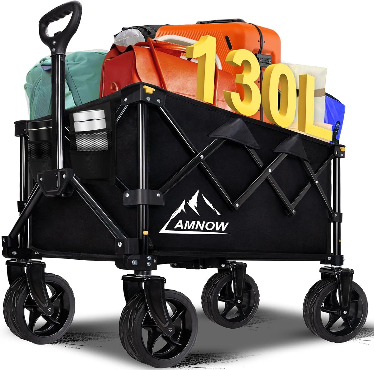 Collapsible Wagon Cart with Wheels Foldable, Folding Wagons Carts with Silent Universal Wheels, Large Grocery Cart On Wheels, Heavy Duty Utility Wagon for Shopping Beach Sports Fishing Camping, 130L