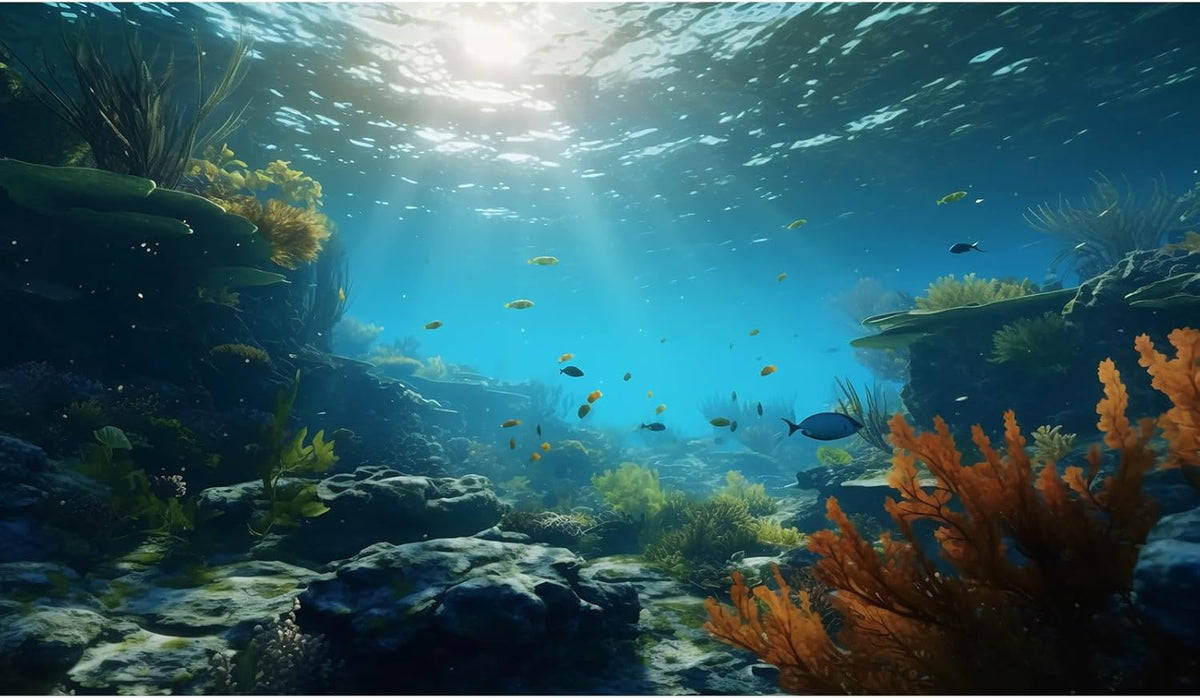 Ocean Floor Fish Tank Background Underwater Rock Aquarium Background Under The Sea Terrarium Backgrounds Aquatic Plants Sunlight Fish Tank Backgrounds Tropical Fish Aquarium Wallpaper 30x12in