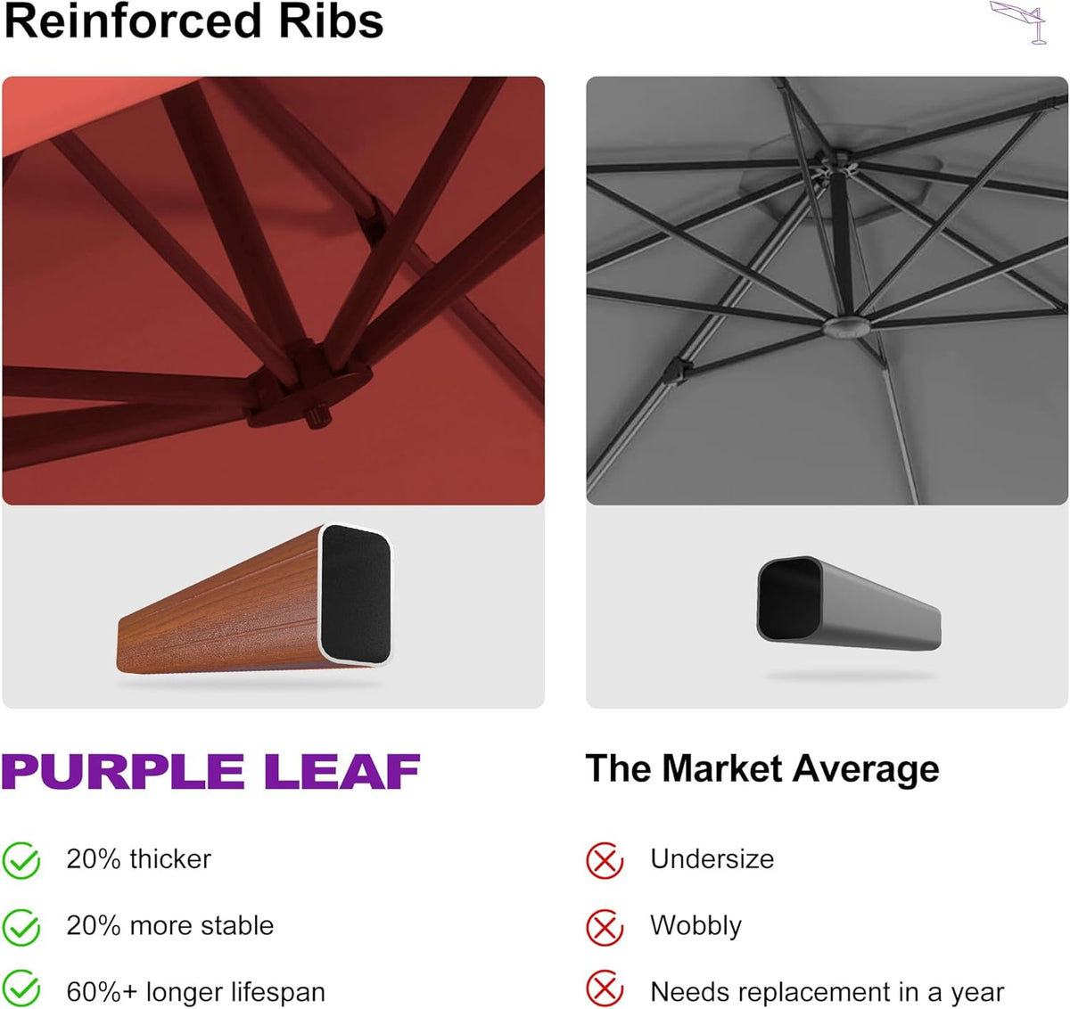 PURPLE LEAF 11ft Patio Umbrella Outdoor Round Umbrellas Large Cantilever Umbrella Windproof Offset Umbrellas Heavy Duty Sun Umbrella for Garden Deck Pool Patio, Brick Red
