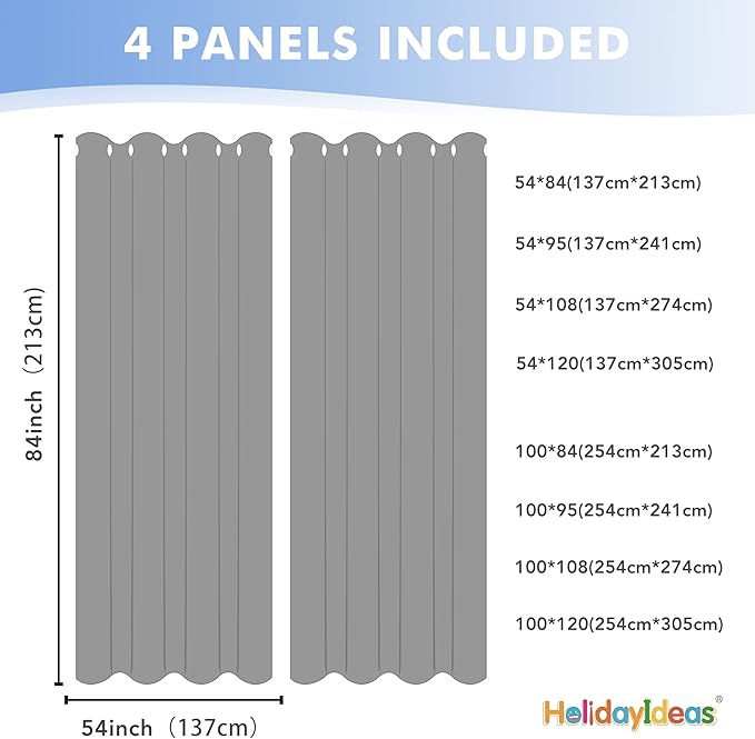 HolidayIdeas Outdoor Sheer Curtains for Patio Waterproof, 4 Panels - 54 x 84 Inch - Cloud Grey Light Filtering Voile Outside Curtains Grommet Drapes for Front Porch, Gazebo, Pergola, Backyard