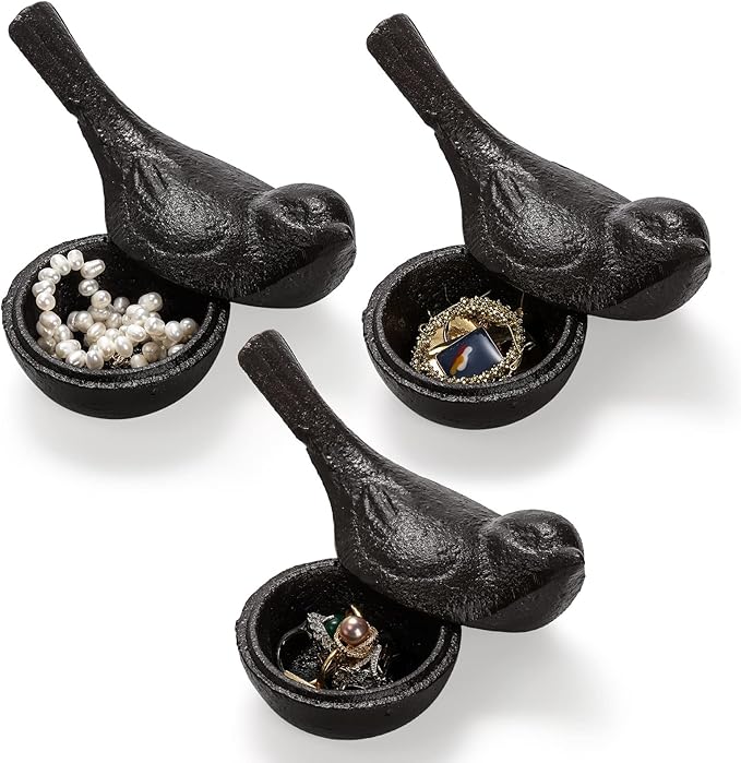 Cast Iron Key Hider, Bird Hide-a-Key Holder, Outdoor Small Garden Statues Ornament, Outside Spare Key Hider Figurine, Indoor Decoration Jewelry Trinkets Box for Ear Studs, Rings, Paper Clips