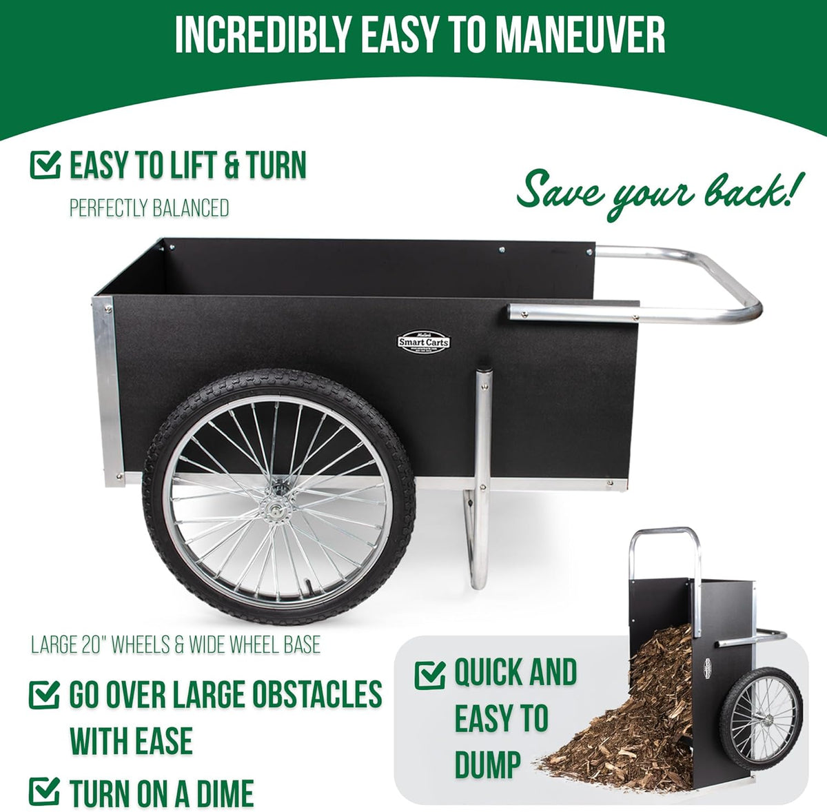 Smart Carts Ultimate Gardener Cart with 7 CF Capacity, Large 20-Inch Wheels for Effortless Maneuverability, and Aluminum Frame That is Strong, Lightweight, and Rustproof