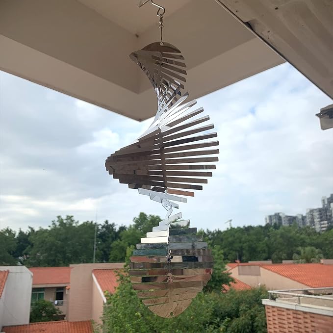 Hanging Wind Spinners Stainless Steel Metal Outdoor Garden Decor, Highly Reflective Bird Deterrent to Scare Birds Away from Yard Patio Farm 12inch