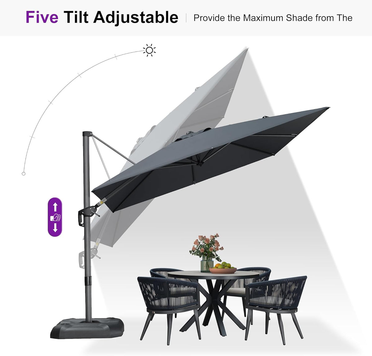 PURPLE LEAF 9 Feet Patio Umbrella Outdoor Cantilever Square Umbrella Aluminum Offset Umbrella with 360-degree Rotation for Garden Deck Pool Patio, Light Grey