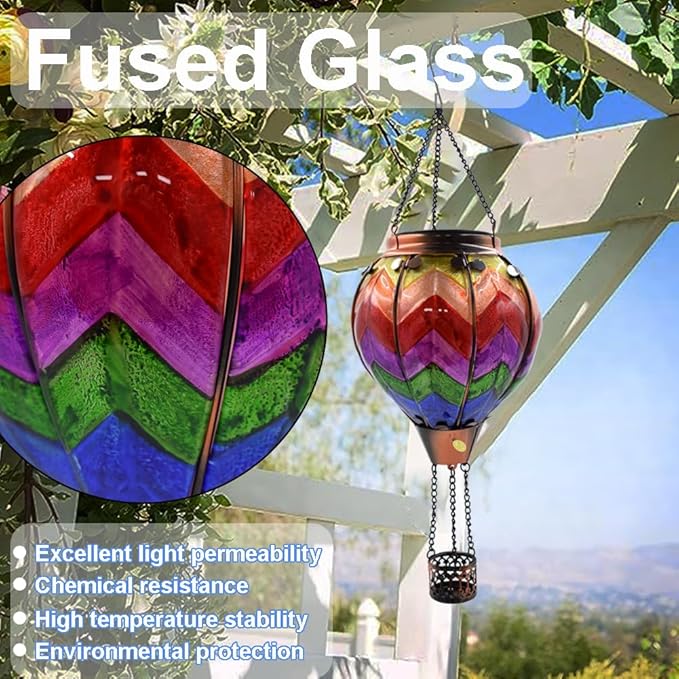 Hot Air Balloon Solar Lantern with Flickering Flame Hanging Solar Lanterns Outdoor Lights Waterproof Lanterns Decorative Garden Patio Yard Party Decor Wavy-Colorful