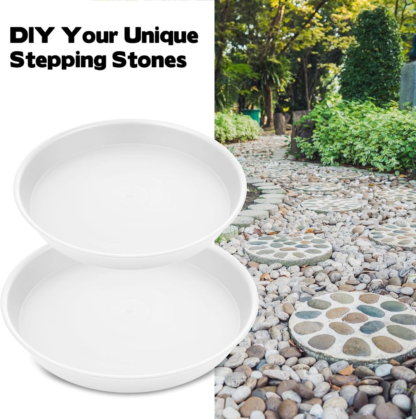 2 Size Round Stepping Stone Molds, 6 Pcs 10''/ 11.2'' Reusable Concrete Mold for Garden Stepping Stones Large Tray for Concrete and Stained Glass for Garden Walk Way White